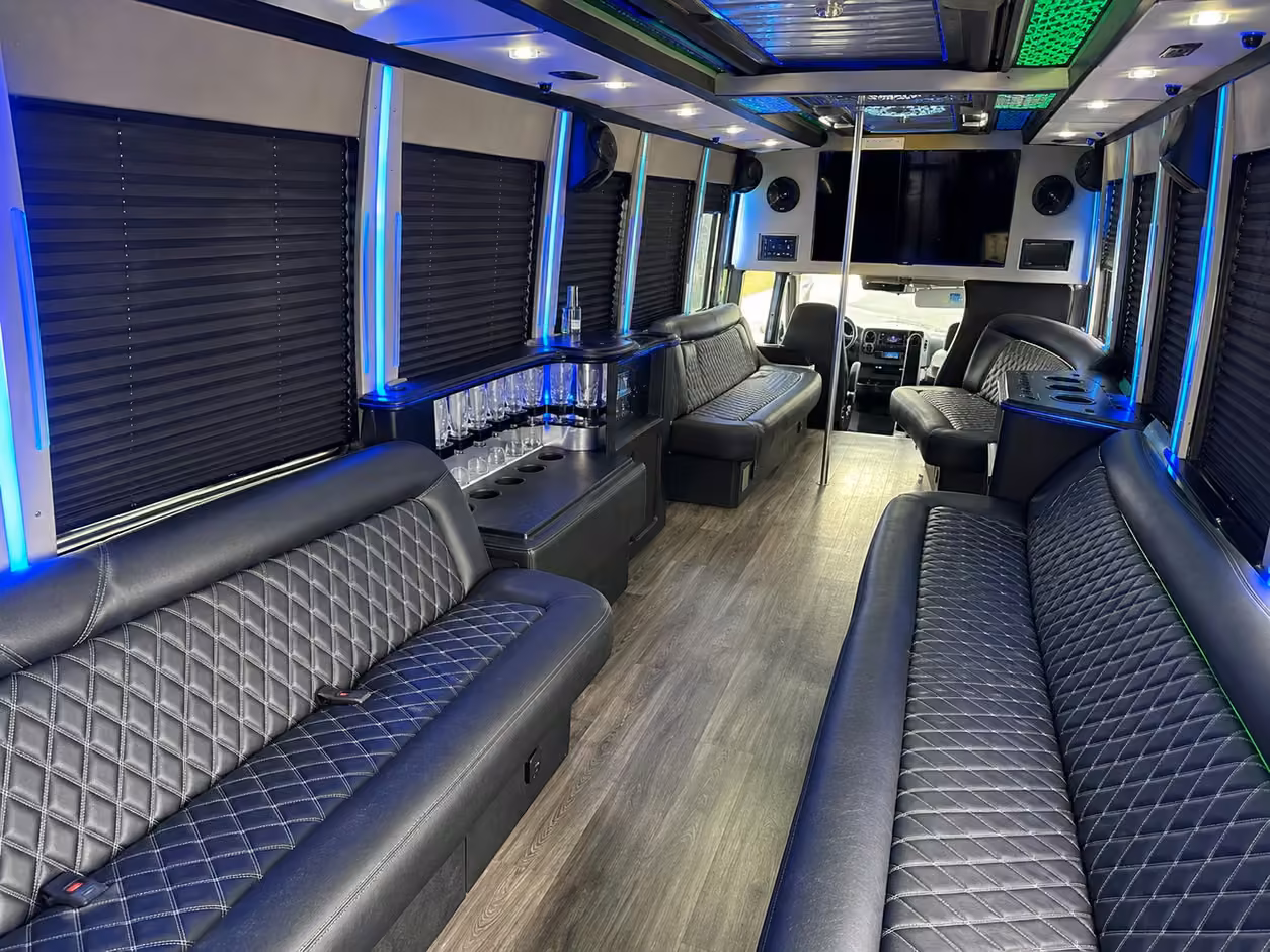 18 passenger party bus inside